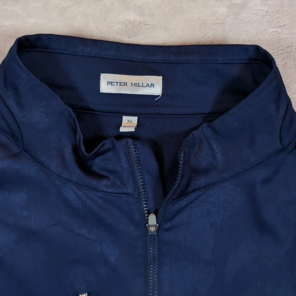 Peter Millar Verge Windowpane‎ 1/4-Zip Pullover Mens XL Navy Blue Golf Athletic